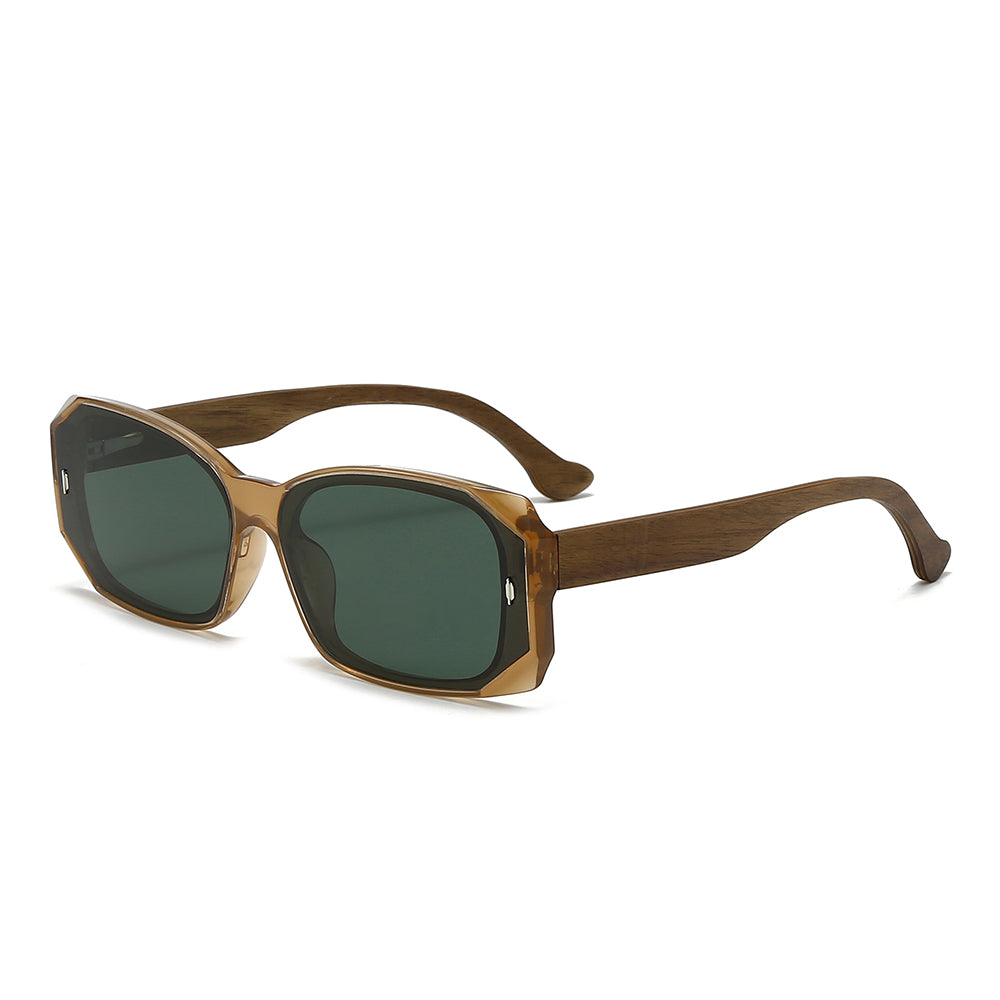 Dollger Square Wooden Temples Retro Sunglasses